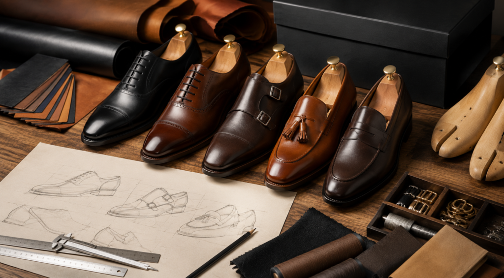 Premium leather dress shoes showcasing private label shoe manufacturing craftsmanship.